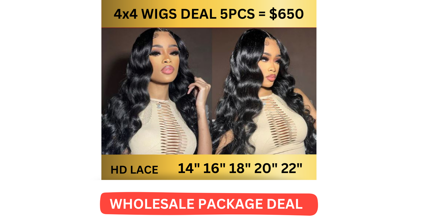 【 iSellHair Wholesale Package Deal】4x4 Wigs Deal 5pcs = $650