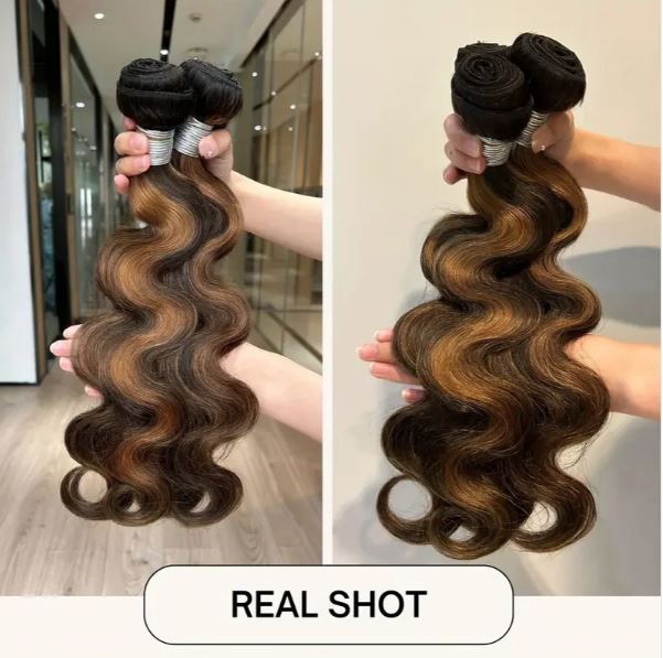 Shetress #FB30 Brown Balayage Highlight Body Wave Human Raw Hair Bundles
