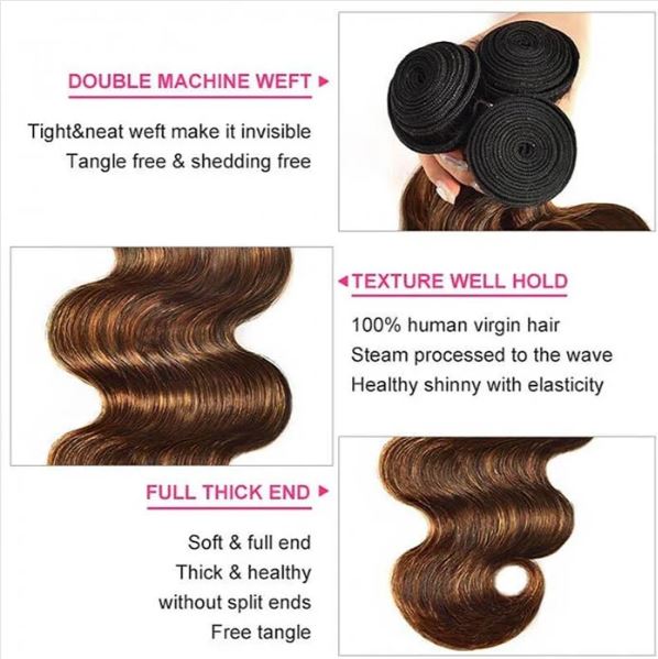 Shetress #FB30 Brown Balayage Highlight Body Wave Human Raw Hair Bundles