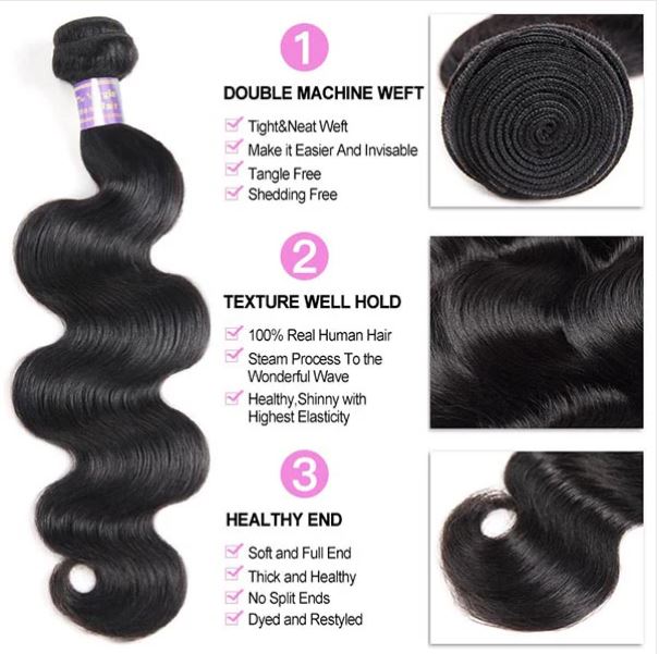 Shetress Brazilian Body Wave 3 Bundles Virgin Human Hair