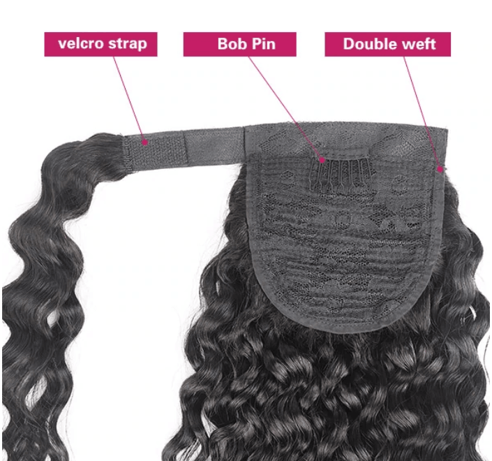 Water Wave Human Hair Wrap Around Clip In Ponytail Hair Extension