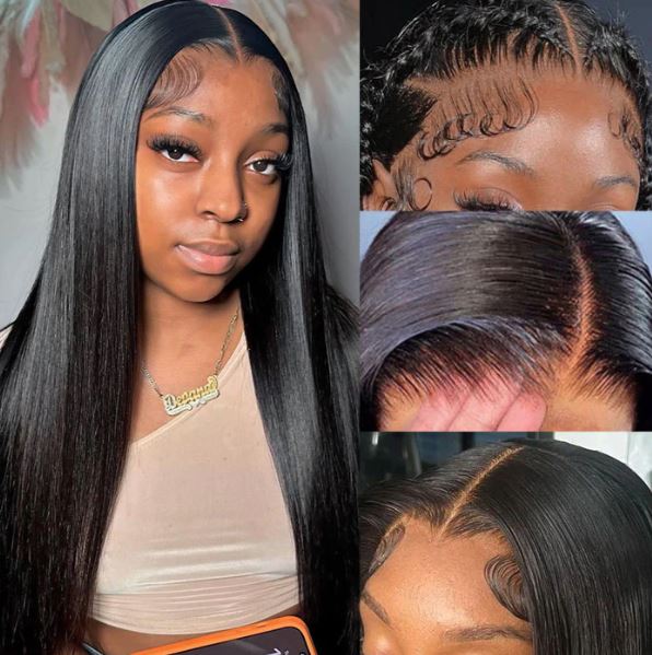 13x4 Natural Black Long Straight Lace Wig HD Human Hair Wig