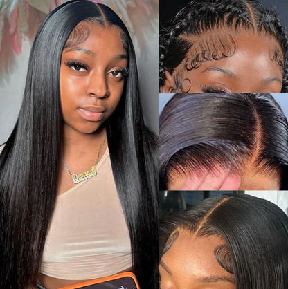 13x4 Natural Black Long Straight Lace Wig HD Human Hair Wig