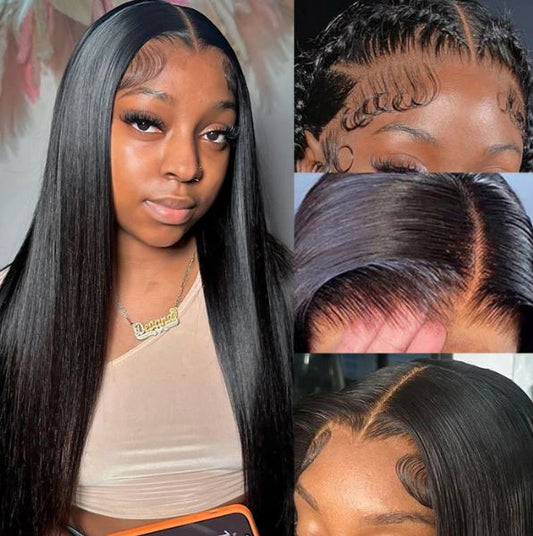 13x4 Natural Black Long Straight Lace Wig HD Human Hair Wig