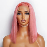 150% Density 13x4 Pre-Plucked Lace Frontal Bob Wig Straight Pink