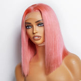 150% Density 13x4 Pre-Plucked Lace Frontal Bob Wig Straight Pink