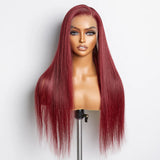 150% Density 13x4 Pre-Plucked Free Part Lace Frontal Wig Straight Burgundy