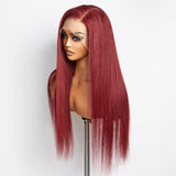 150% Density 13x4 Pre-Plucked Free Part Lace Frontal Wig Straight Burgundy