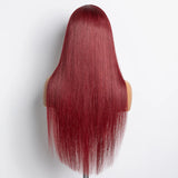 150% Density 13x4 Pre-Plucked Free Part Lace Frontal Wig Straight Burgundy
