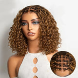 150% Density 5x5 Closure Lace with Boho Braids Pre-Cut Glueless Lace Wig Ombre Brown Highlight Curly