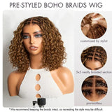 150% Density 5x5 Closure Lace with Boho Braids Pre-Cut Glueless Lace Wig Ombre Brown Highlight Curly