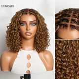 150% Density 5x5 Closure Lace with Boho Braids Pre-Cut Glueless Lace Wig Ombre Brown Highlight Curly