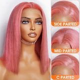 150% Density 13x4 Pre-Plucked Lace Frontal Bob Wig Straight Pink