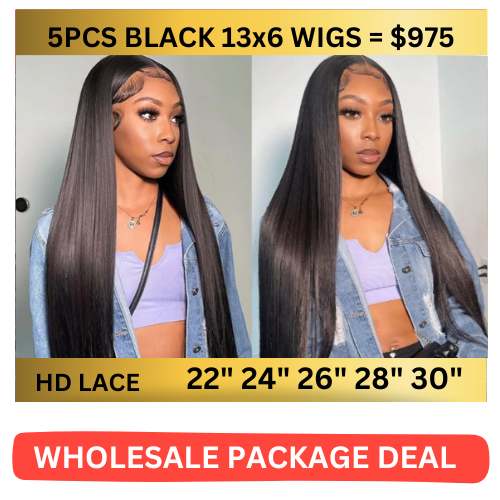 【iSellHair Wholesale Package Deal】5pcs Black 13x6 Wigs = $975
