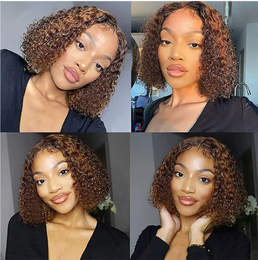 Honey Blonde Short Curly Bob Wig 13x6x1 Lace Part Human Hair Wig