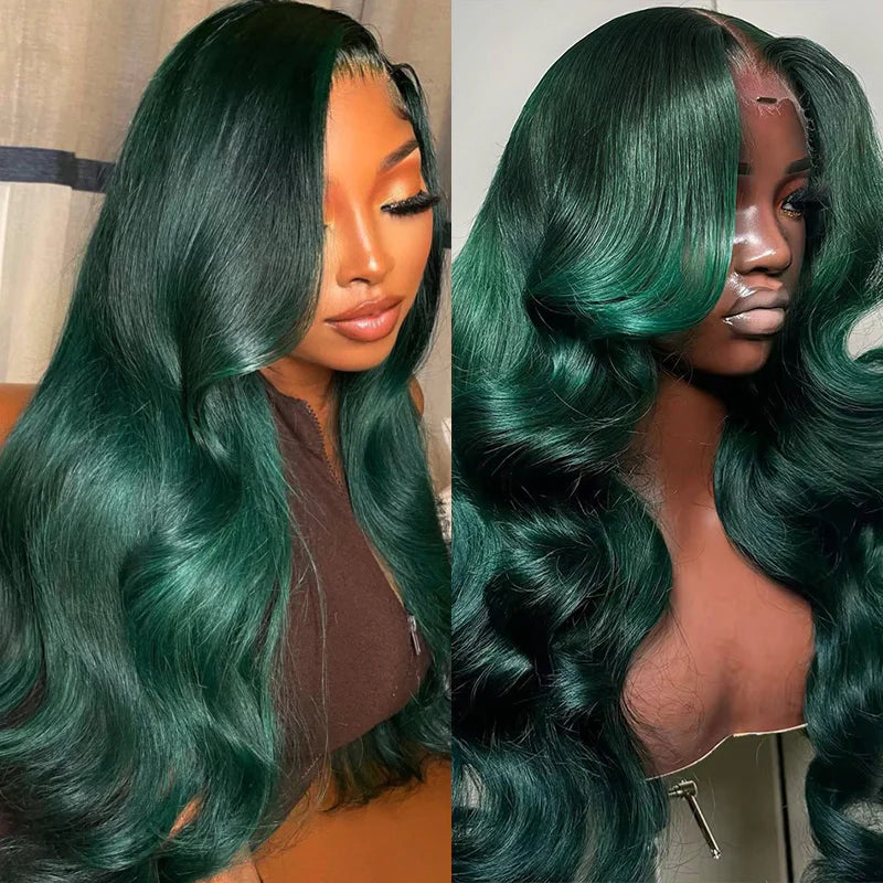 iSellHair Dark Green Body Wave HD Lace Front Human Hair Wig 13x6 180% Density | Overnight Shipping