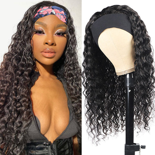 Headband Wig Water Wave Human Hair Non-Lace Wig