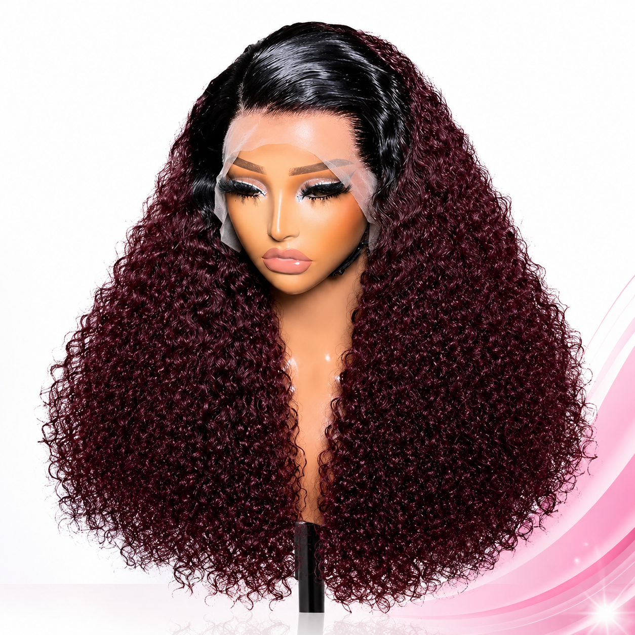 iSellHair 99J Burgundy Curly Human Hair Wig | HD Lace