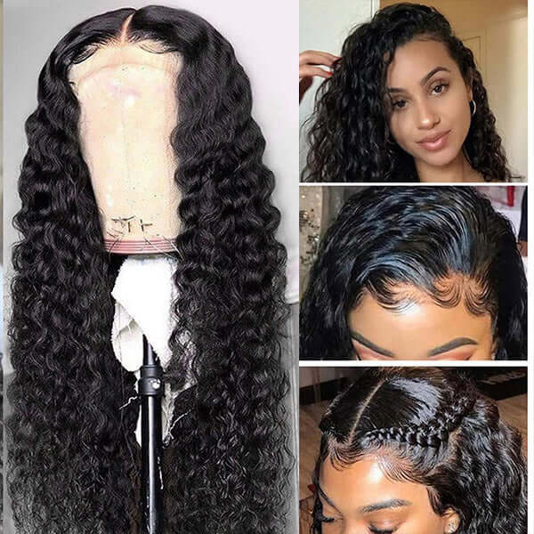 HD 13x4 Lace Front Wig Brazilian Deep Wave Transparent Lace Front Human Hair Wig