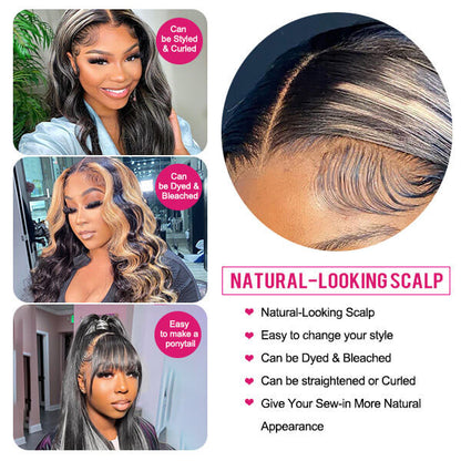 P1B/Grey Color Body Wave 13x4 Transparent Lace Front Wig