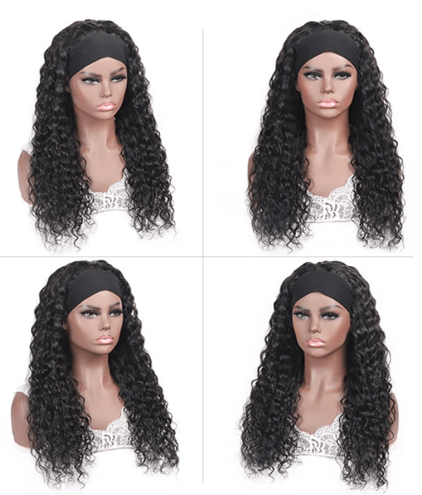 Headband Wig Water Wave Human Hair Non-Lace Wig - MyPlushWigs