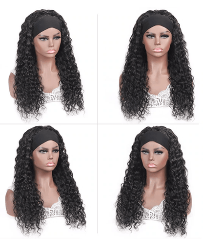Headband Wig Water Wave Human Hair Non-Lace Wig - MyPlushWigs