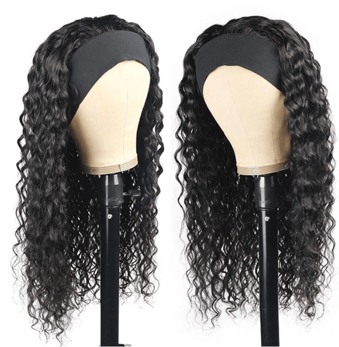 Headband Wig Water Wave Human Hair Non-Lace Wig - MyPlushWigs