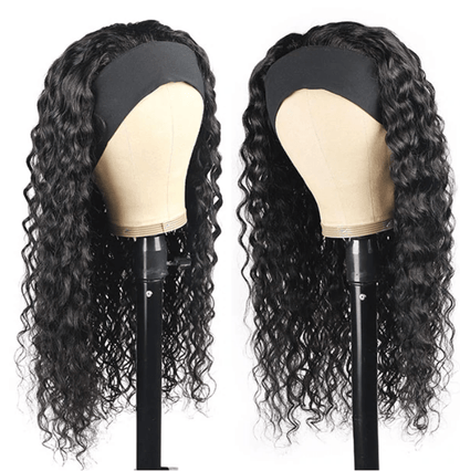 Headband Wig Water Wave Human Hair Non-Lace Wig - MyPlushWigs