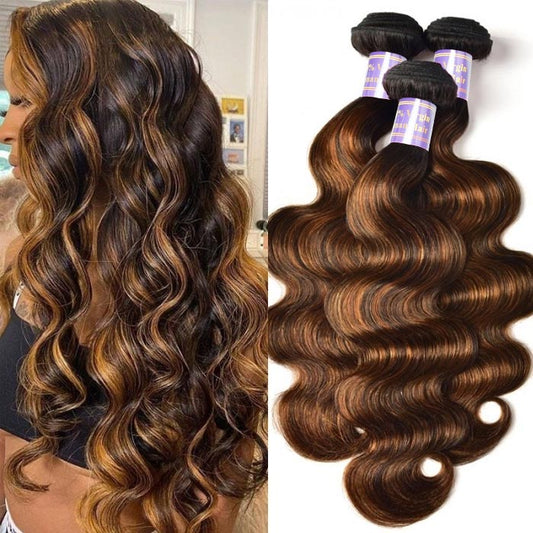 Shetress #FB30 Brown Balayage Highlight Body Wave Human Raw Hair Bundles