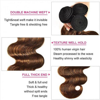 Shetress #FB30 Brown Balayage Highlight Body Wave Human Raw Hair Bundles