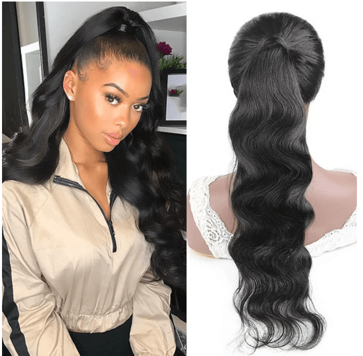 Body Wave Long Wavy Wrap Around Clip In Ponytail Hair Extension Brazilian Remy Human Hair - MyPlushWigs