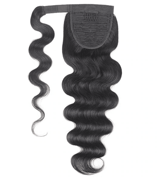 Body Wave Long Wavy Wrap Around Clip In Ponytail Hair Extension Brazilian Remy Human Hair - MyPlushWigs