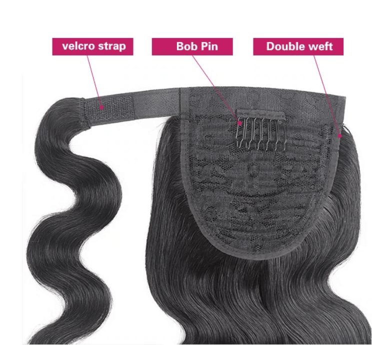 Body Wave Long Wavy Wrap Around Clip In Ponytail Hair Extension Brazilian Remy Human Hair - MyPlushWigs