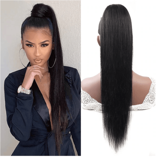 Brazilian Straight Long Wrap Around Clip In Ponytail Hair Extension - MyPlushWigs