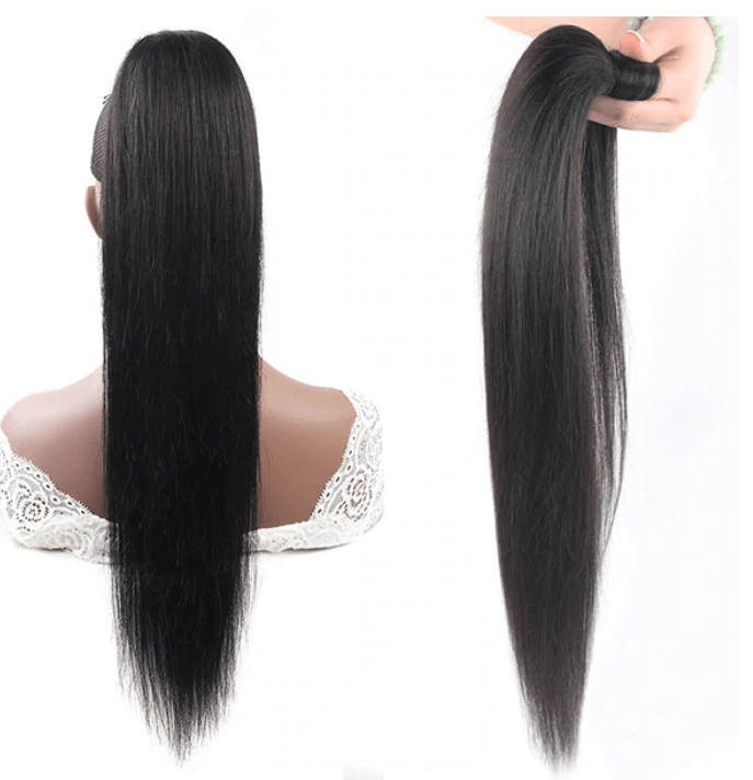 Brazilian Straight Long Wrap Around Clip In Ponytail Hair Extension - MyPlushWigs