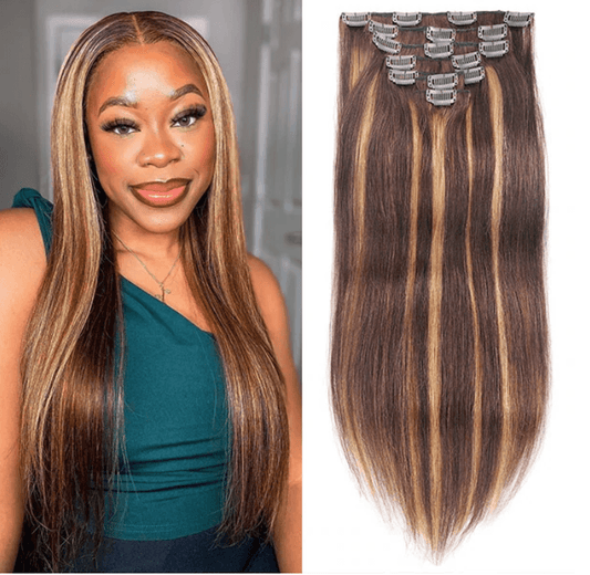 Honey Blonde Color Straight Hair Clip In Hair Extensions 7 Pieces/Set