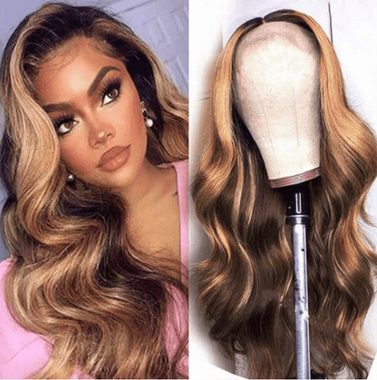 Honey Blonde Ombre Body Wave Hair 13x4 Transparent Lace Front Human Hair Wig Pre Plucked