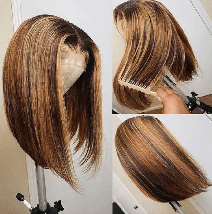 Honey Blonde Straight Hair 4x4 Lace Closure Short Bob Human Hair Wig