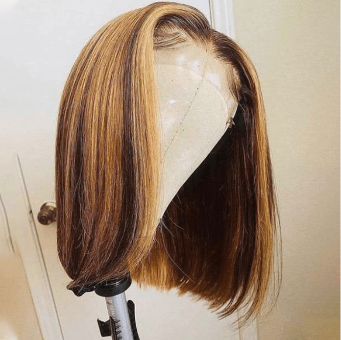 Honey Blonde Straight Hair 4x4 Lace Closure Short Bob Human Hair Wig