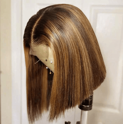Honey Blonde Straight Hair 4x4 Lace Closure Short Bob Human Hair Wig
