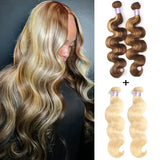 P4/27/613 Highlight Human Hair Bundles Body Wave Brazilian Virgin Hair for Sew In Quick Weave Hair Extensions Skunk Stripe Color