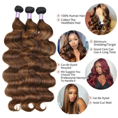 iSellHair FB30 Brown Balayage Body Wave Human Hair Bundles | Overnight Shipping