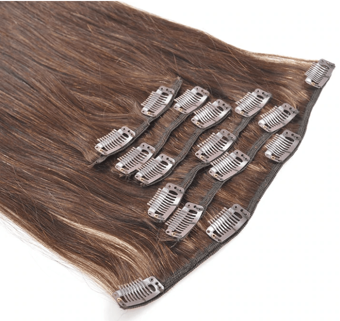 Straight Hair Clip In Hair Extensions 7 Pieces/Dark Brown Color