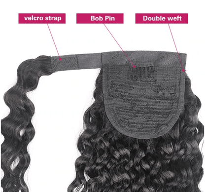 Water Wave Human Hair Wrap Around Clip In Ponytail Hair Extension